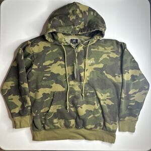 Obey Worldwide Mens Small Quarter Zip Hoodie Camo Pockets Embroidered Streetwear